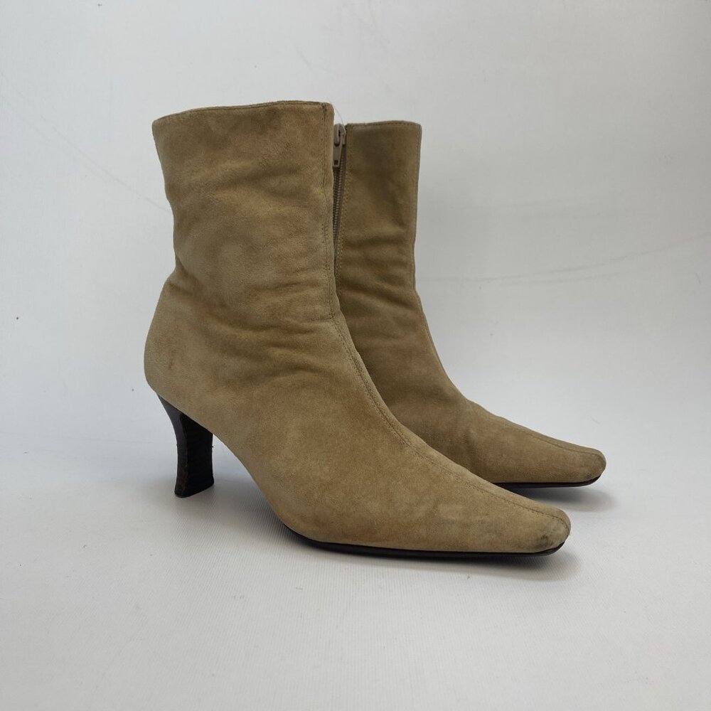 Y2K Steve Madden Tina Tan Suede Boots Women’s Size 7 Leather Upper Kitten Heels
